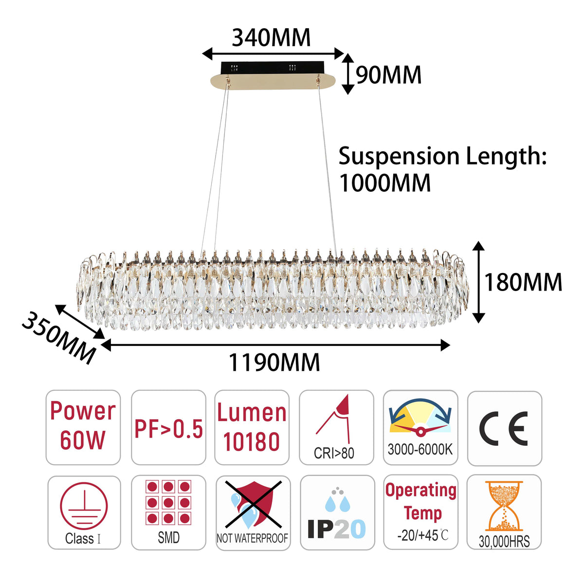 Lámpara de araña LED premium de cristal dorado regulable, control 2,4G y 3CCT