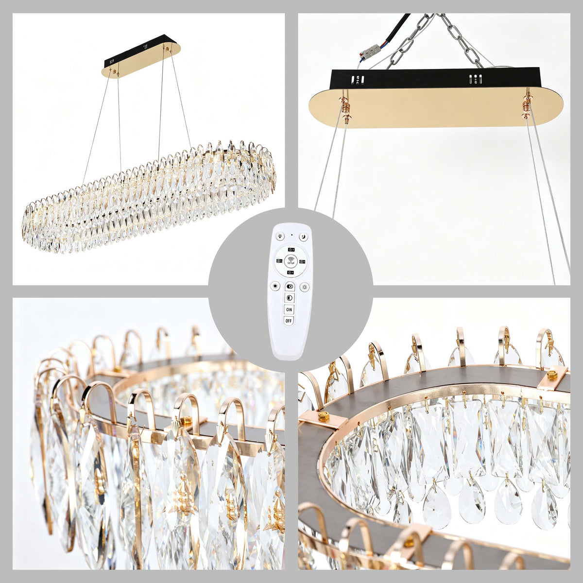 Lámpara de araña LED premium de cristal dorado regulable, control 2,4G y 3CCT