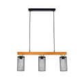Lámpara colgante rústica de viga de madera y malla negra, 3/5 luces E27