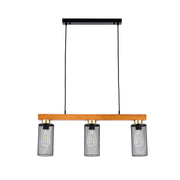 Lámpara colgante rústica de viga de madera y malla negra, 3/5 luces E27