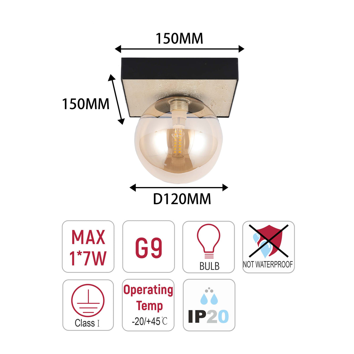Lámpara de techo moderna con globo de vidrio ámbar, G9