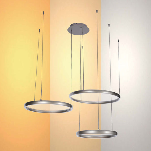 Lámpara colgante LED moderna de 3 anillos negros, 80W, 3CCT, con control remoto