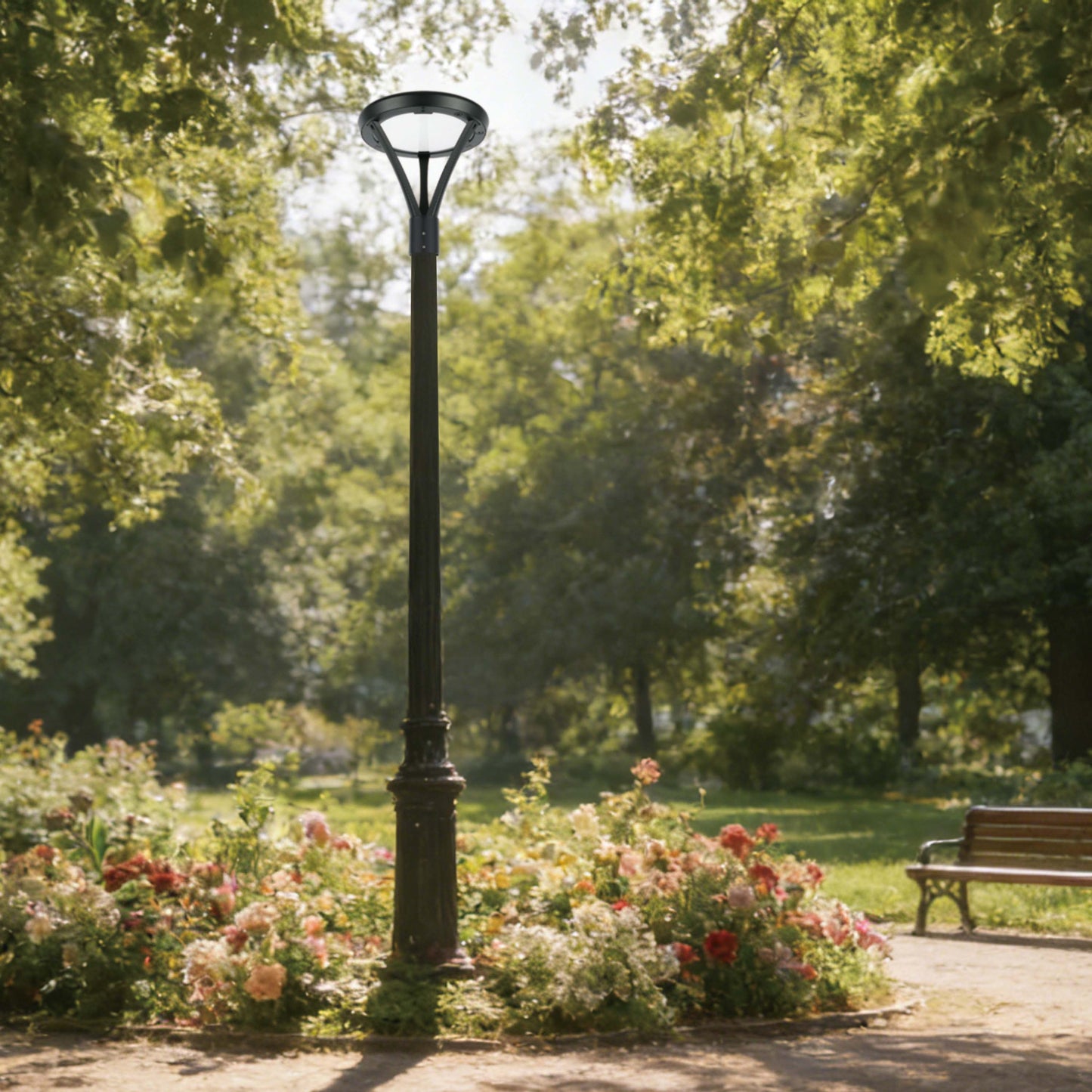 Luminaria LED comercial para exteriores, Punta de poste, seleccionable entre 60W/80W/100W y con 3 temperaturas de color (CCT), protección IP66.