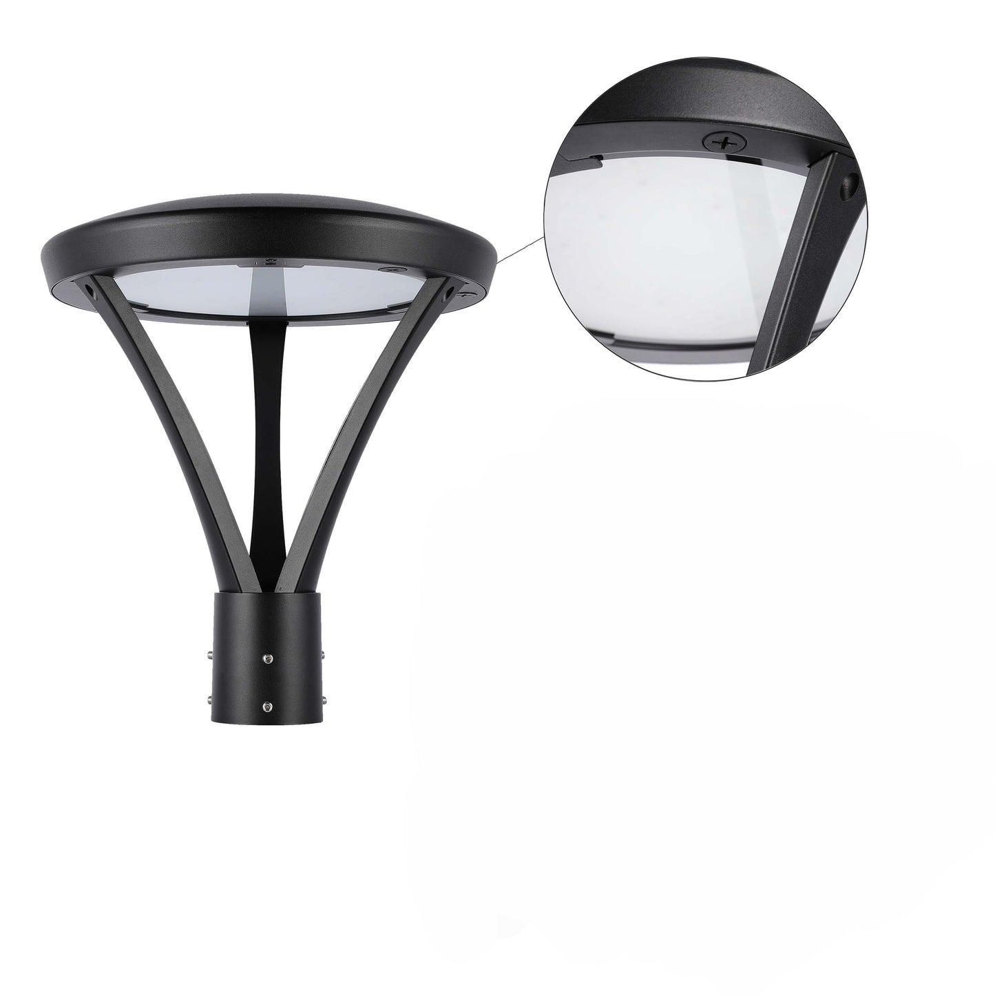 Luminaria LED comercial para exteriores, Punta de poste, seleccionable entre 60W/80W/100W y con 3 temperaturas de color (CCT), protección IP66.