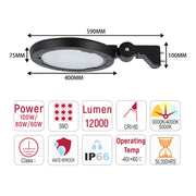 Aplique LED para poste y pared de exteriores, seleccionable entre 60W, 80W y 100W, con 3 temperaturas de color.