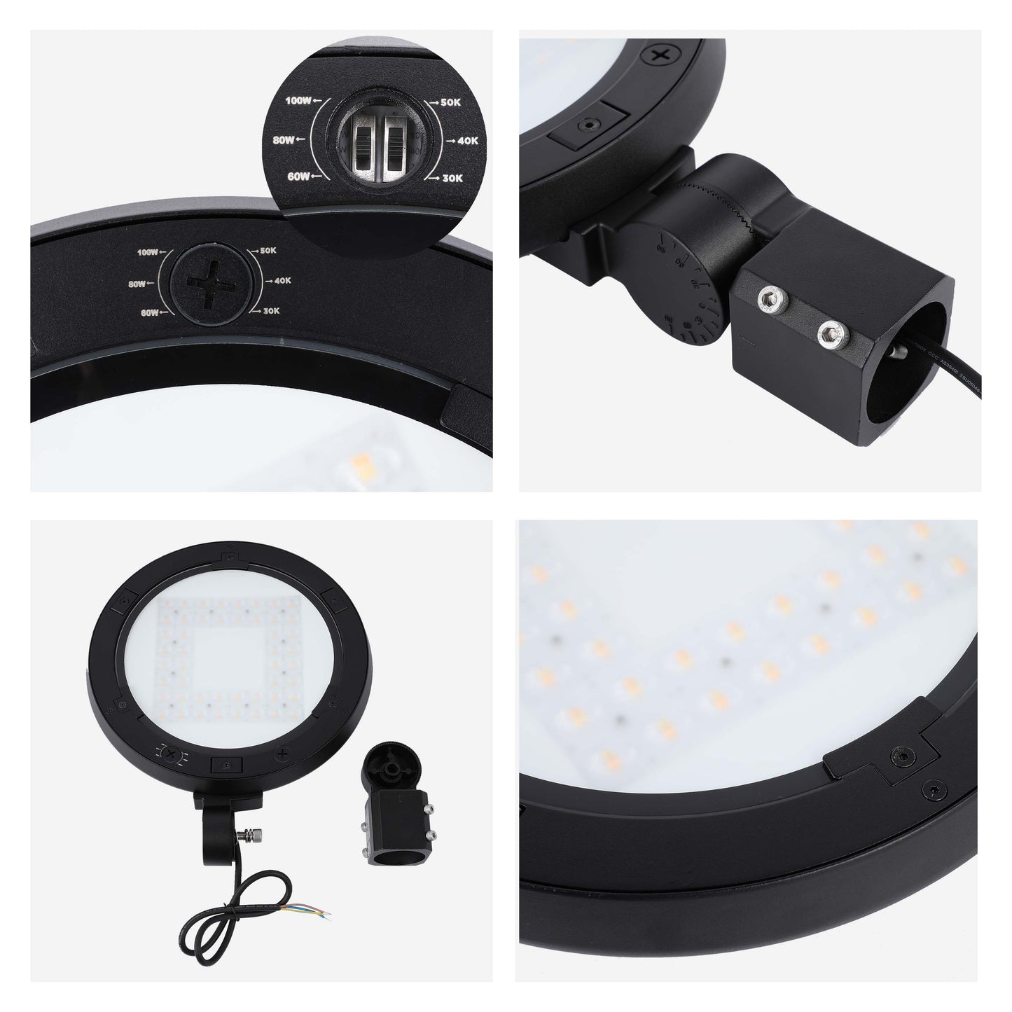 Aplique LED para poste y pared de exteriores, seleccionable entre 60W, 80W y 100W, con 3 temperaturas de color.