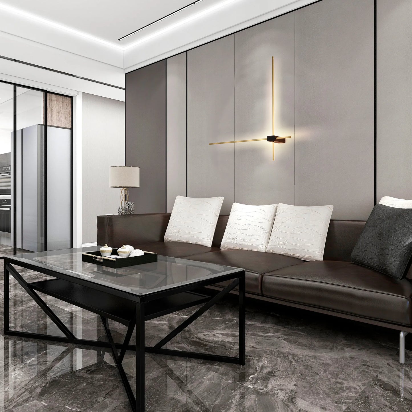 Aplique de Pared Moderno de 2 Brazos en Dorado y Negro