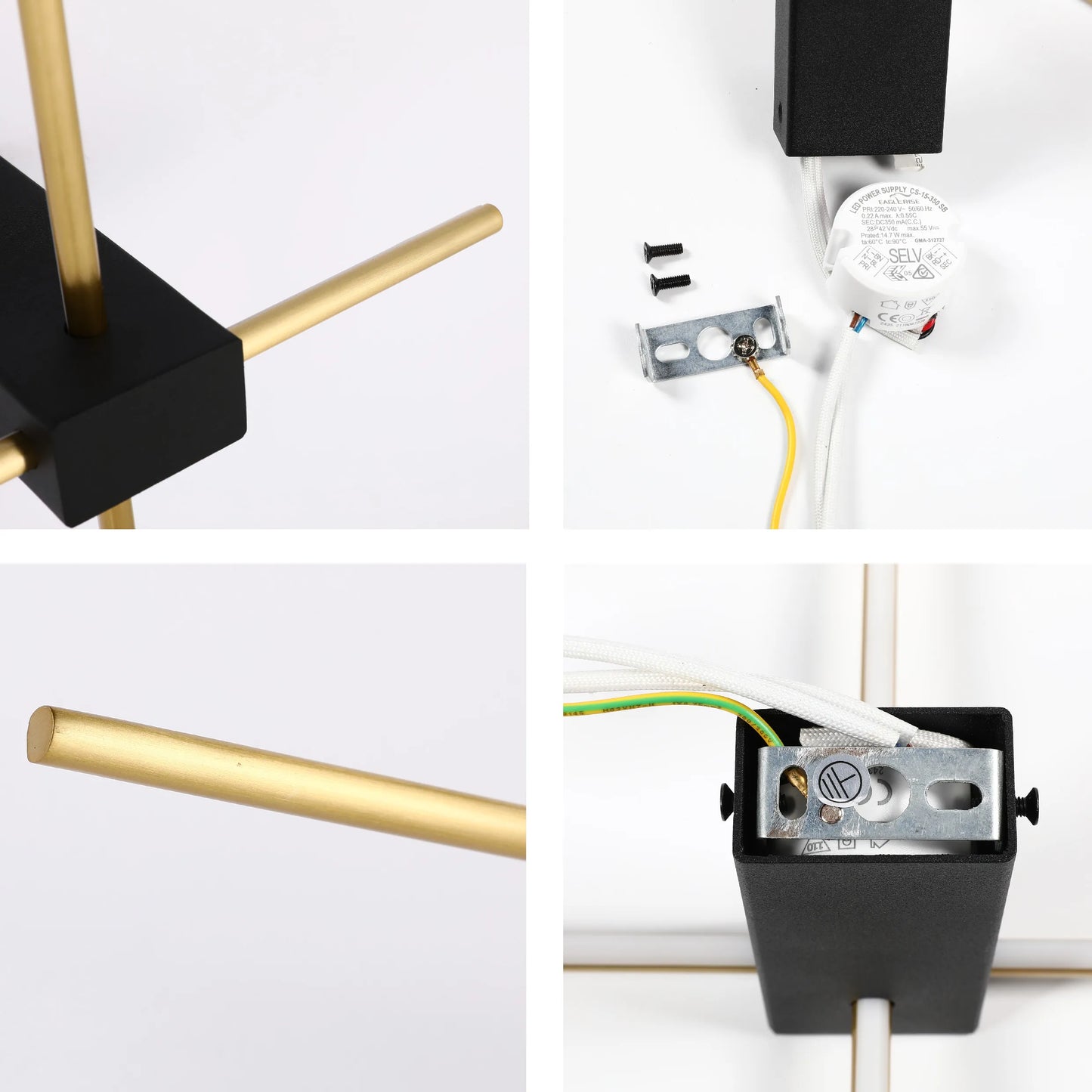 Aplique de Pared Moderno de 2 Brazos en Dorado y Negro