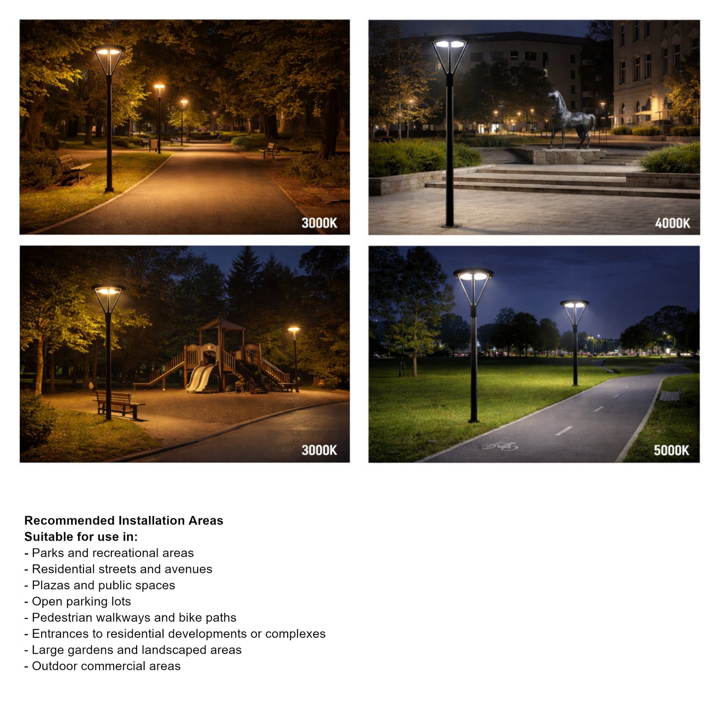 Luminaria LED comercial para exteriores, Punta de poste, seleccionable entre 60W/80W/100W y con 3 temperaturas de color (CCT), protección IP66.