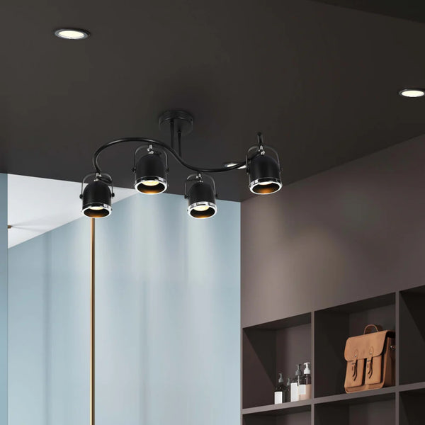 en una habitación oscura, Foco GU10 Rotatorio en forma de S, Negro y Cromo, 4 lámparas utilizadas para iluminación de acento