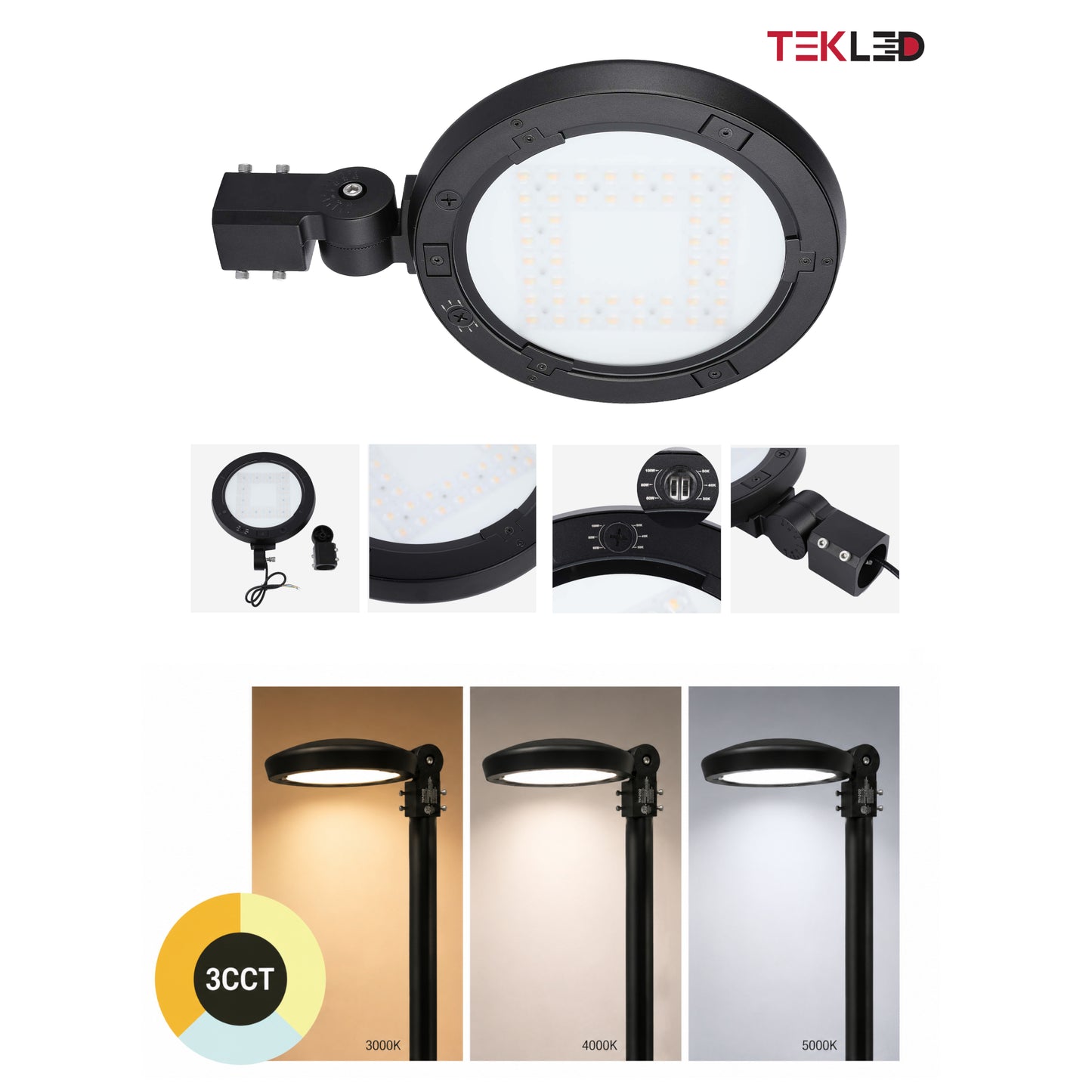 Aplique LED para poste y pared de exteriores, seleccionable entre 60W, 80W y 100W, con 3 temperaturas de color.