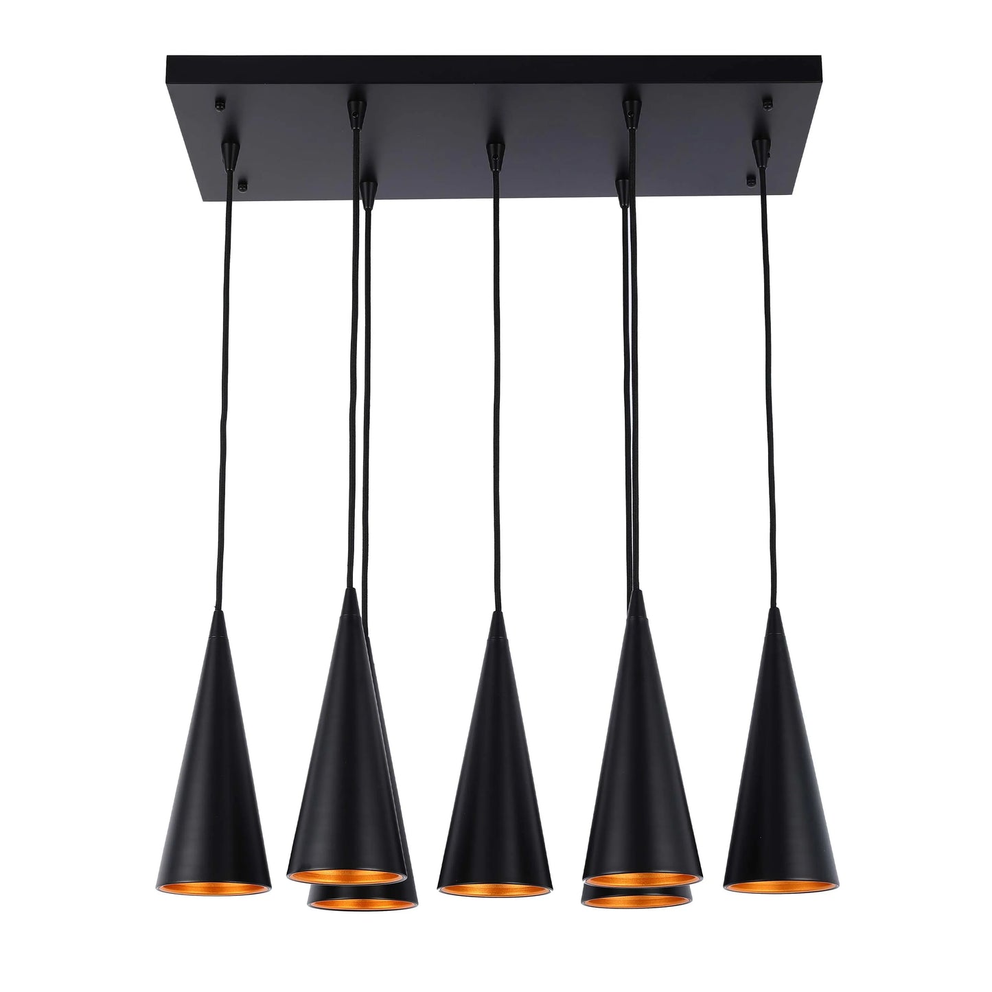 Lámpara colgante de cono con 6 luces - Casquillos E27, placa rectangular, regulable