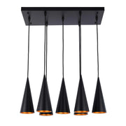 Lámpara colgante de cono con 6 luces - Casquillos E27, placa rectangular, regulable