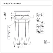 Lámpara colgante de cono con 6 luces - Casquillos E27, placa rectangular, regulable