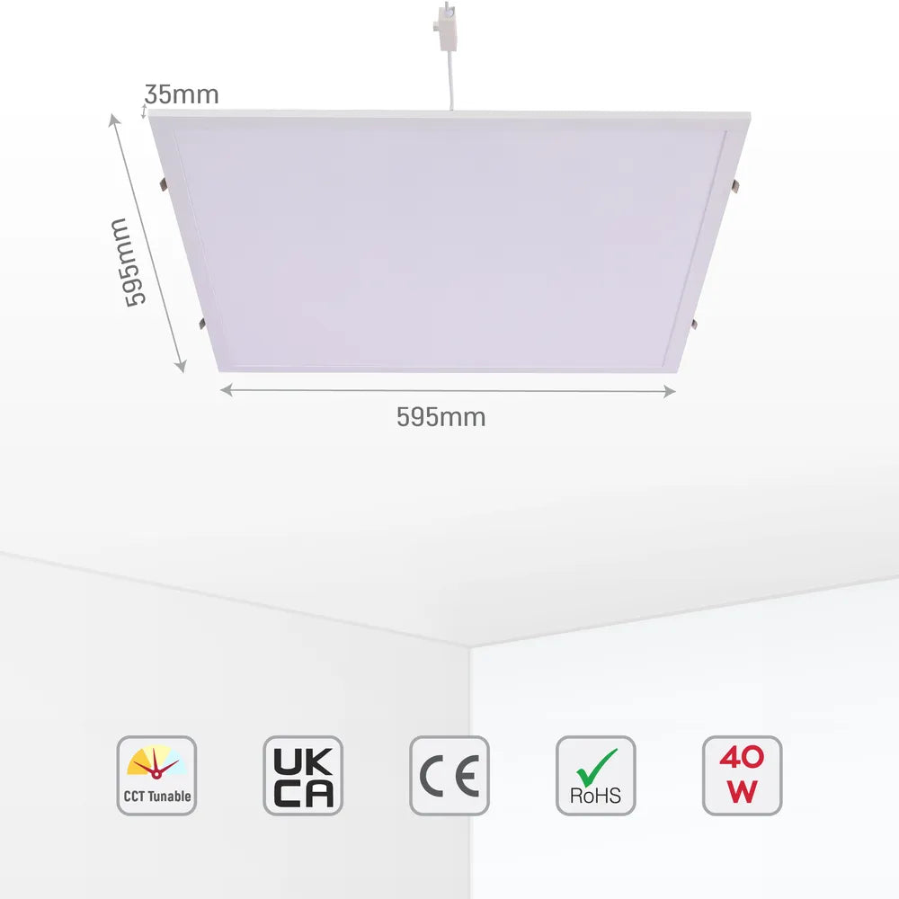 Tamaño y especificaciones técnicas del Panel de Luz LED 600x600 Luminous Switch 3CCT 2x2ft 40W-165-038406