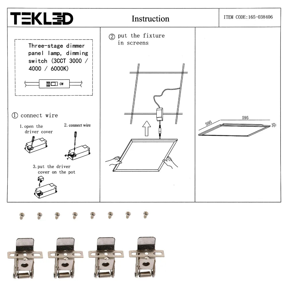 Manual de usuario para Panel de Luz LED Luminous Switch 3CCT de 600x600 2x2ft 40W-165-038406