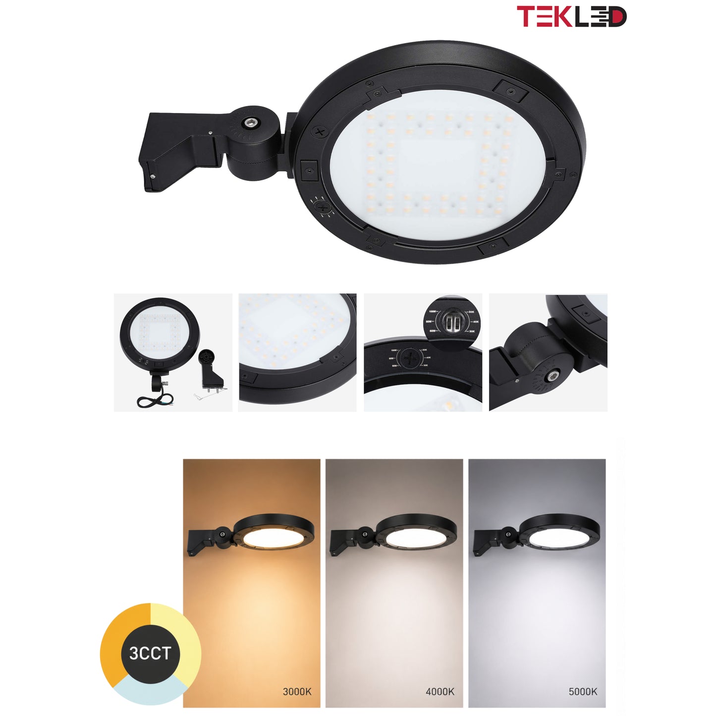 Aplique LED para poste y pared de exteriores, seleccionable entre 60W, 80W y 100W, con 3 temperaturas de color.