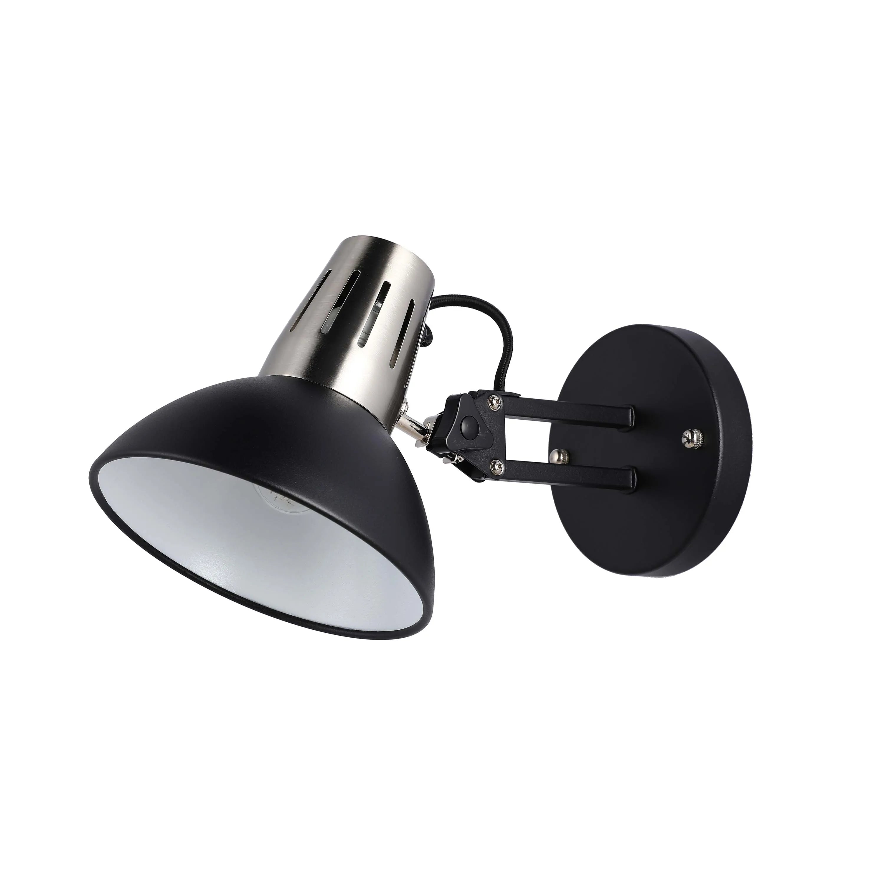 Lámpara de pared negra ajustable con interruptor en línea