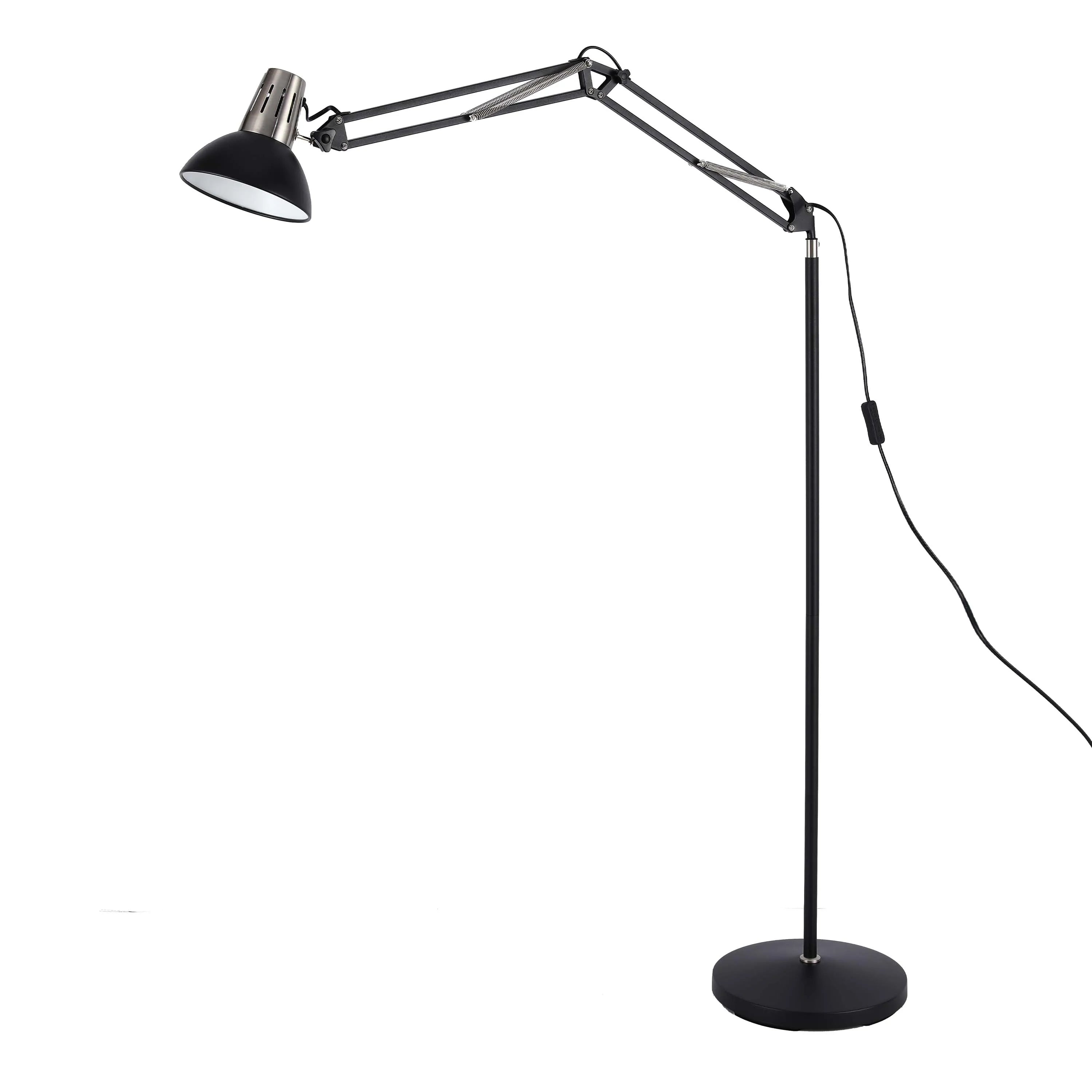 Lámpara de pie ajustable con brazo extensible y pantalla de acero - Portalámparas E27, regulable