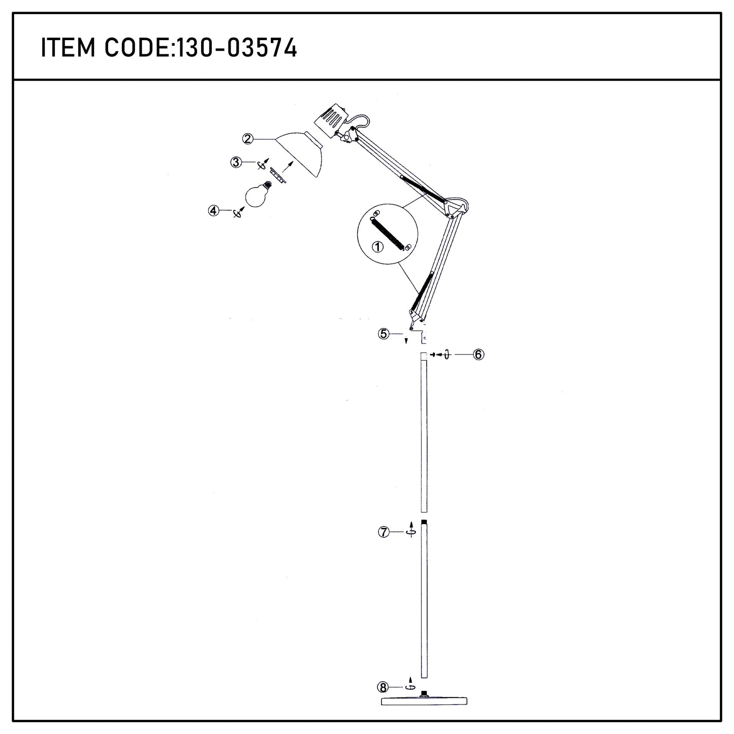 Lámpara de pie ajustable con brazo extensible y pantalla de acero - Portalámparas E27, regulable