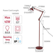 Lámpara de pie ajustable con brazo extensible y pantalla de acero - Portalámparas E27, regulable