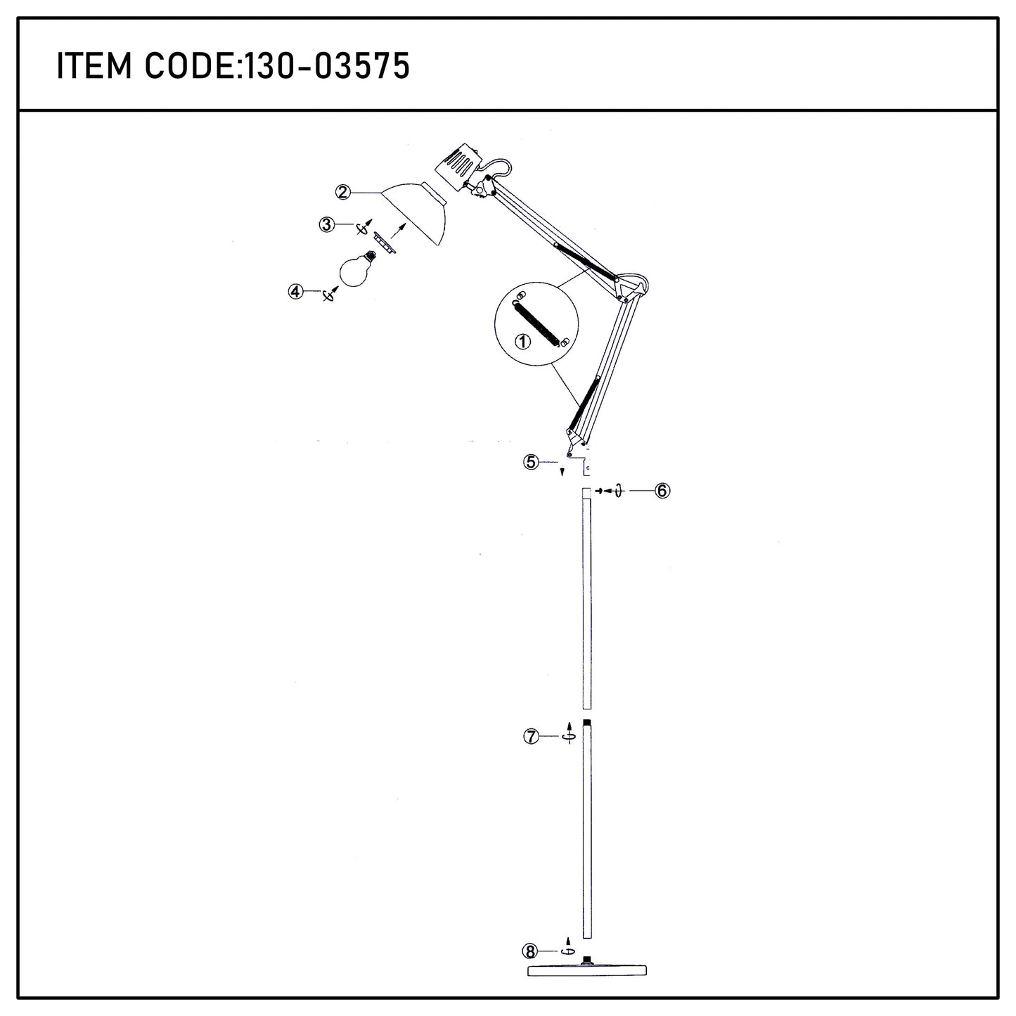 Lámpara de pie ajustable con brazo extensible y pantalla de acero - Portalámparas E27, regulable