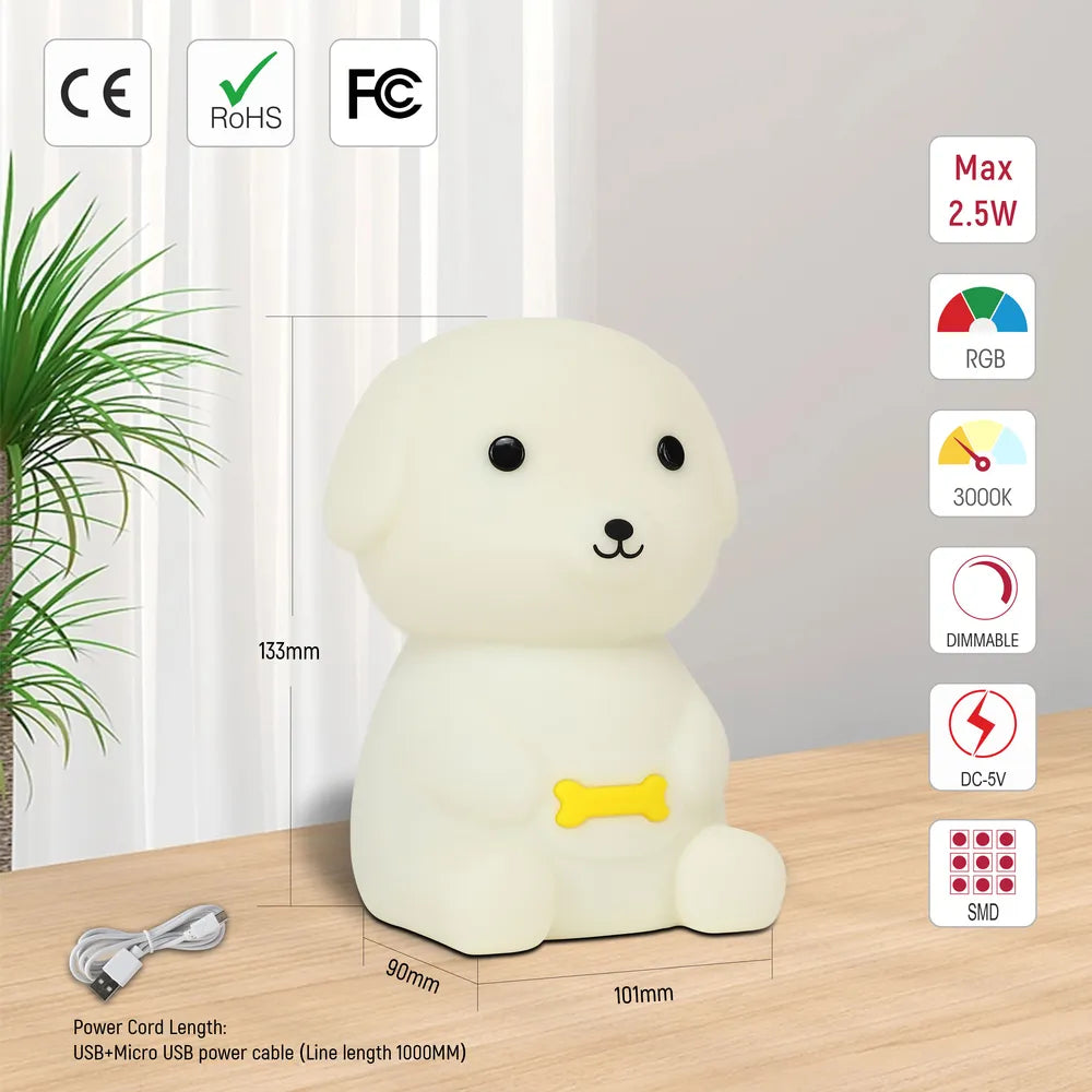 Tamaño y especificaciones técnicas de la Adorable Luz Nocturna LED Recargable con Temporizador y Opciones de Cambio de Color-130-03774