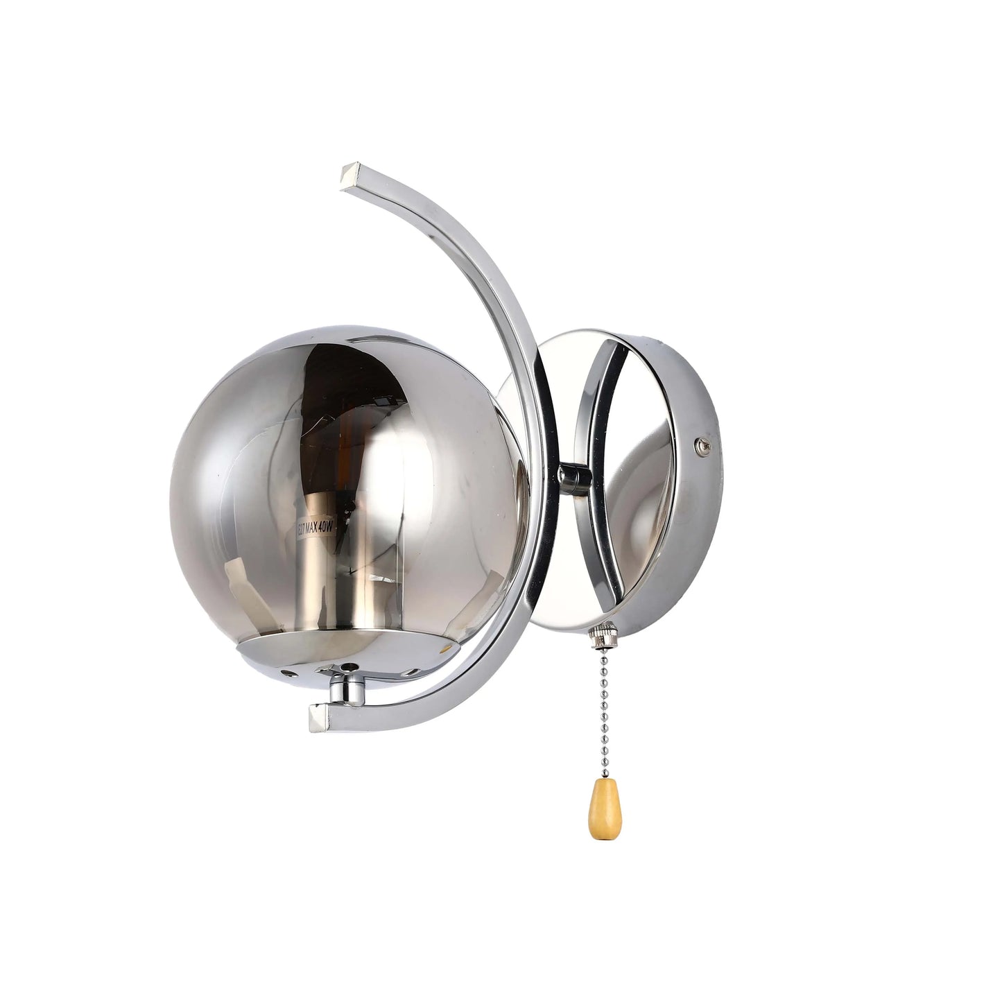 Aplique de Pared Moderno con Globo de Vidrio, Cuerpo Metálico Dorado y Cromado en Forma de Media Luna, Portalámparas E27