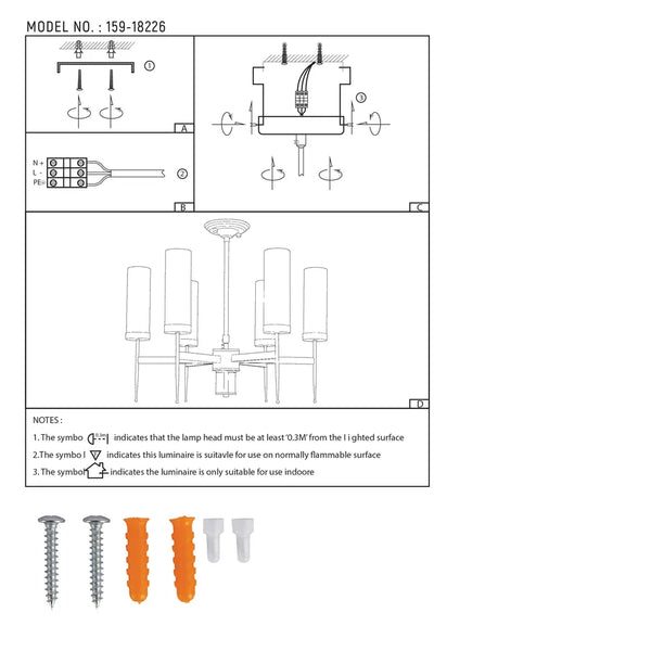Manual de usuario para Lámpara de Techo de Cristal Fluteado Americano-159-18226