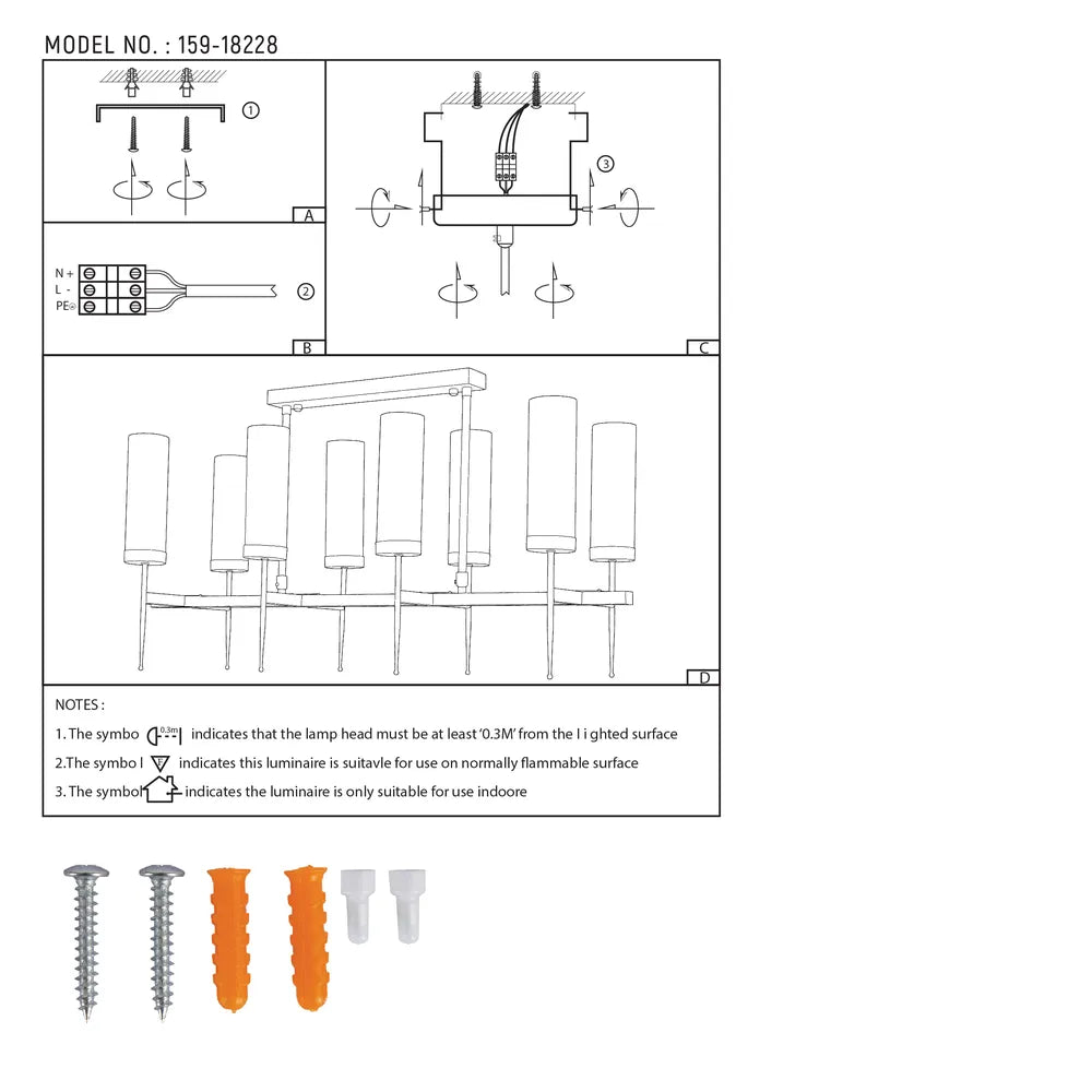 Manual de usuario para Lámpara de Techo de Vidrio Americano Acanalado-159-18228