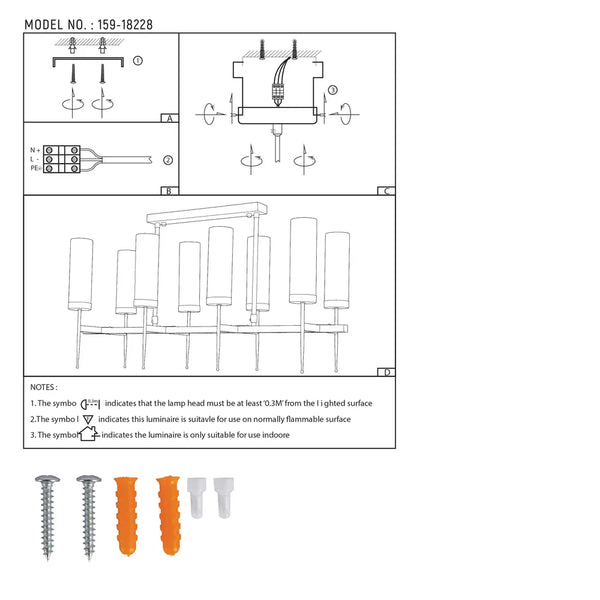 Manual de usuario para Lámpara de Techo de Vidrio Americano Acanalado-159-18228