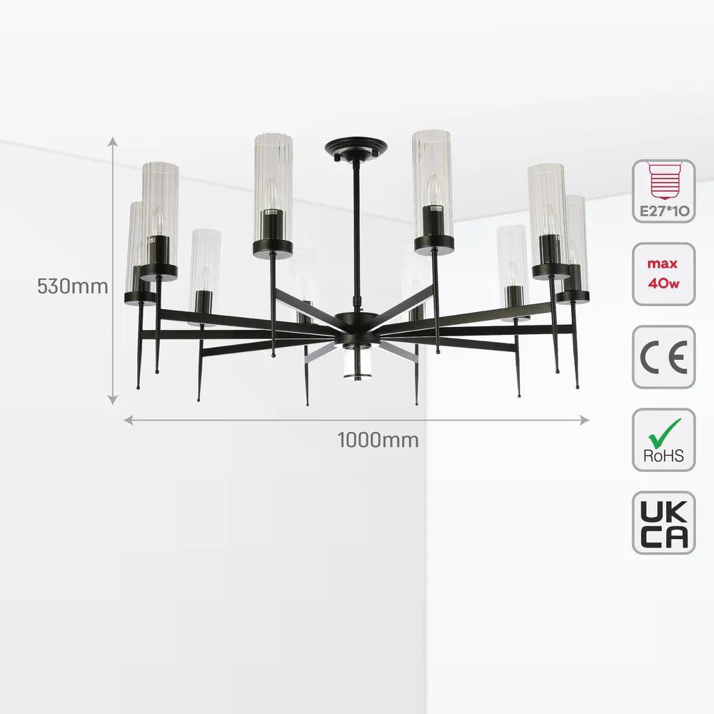 Tamaño y especificaciones técnicas de la Luz de Techo Americano de Vidrio Estriado en Araña-159-18230