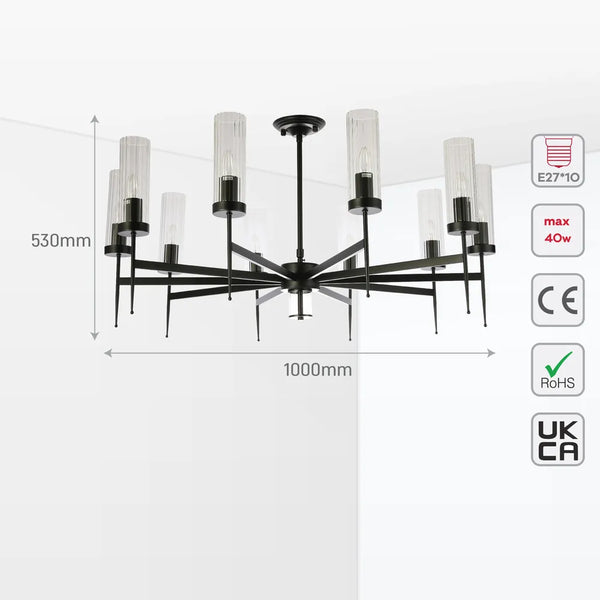 Tamaño y especificaciones técnicas de la Luz de Techo Americano de Vidrio Estriado en Araña-159-18230