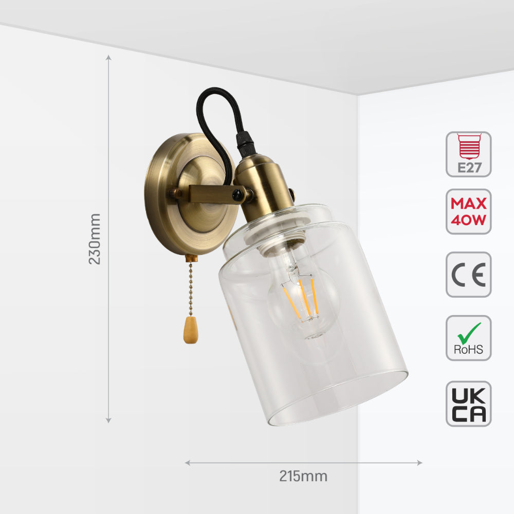 Luz de pared en forma de cono de vidrio ámbar, perfecta para espacios contemporáneos. Ideal en dormitorios o salas de estar elegantes.