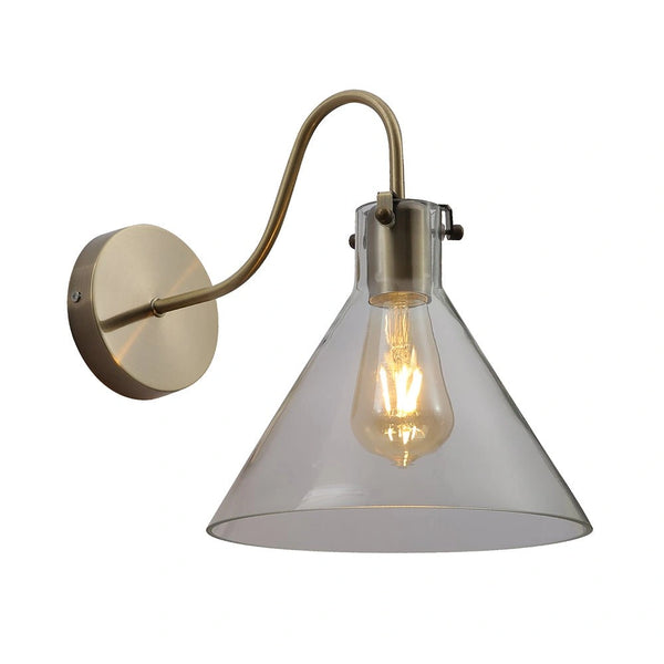 Main image of Antique Brass Metal Clear Glass Funnel Wall Light with E27 Fitting