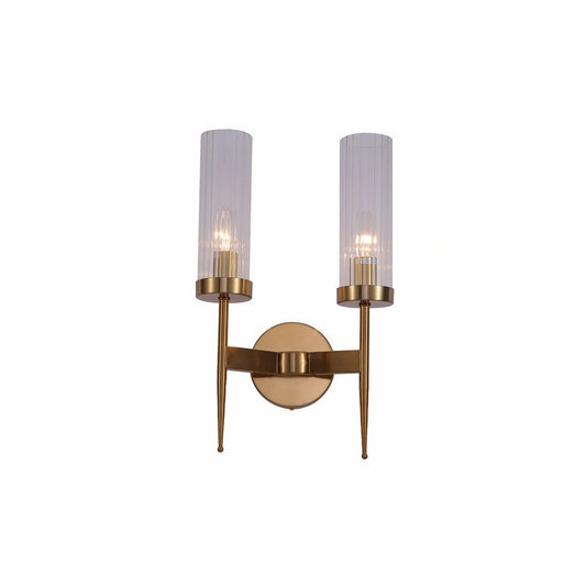 Main image for Gold Aluminium Bronze Cylinder Clear Glass Wall Light with 2xE14 Fitting