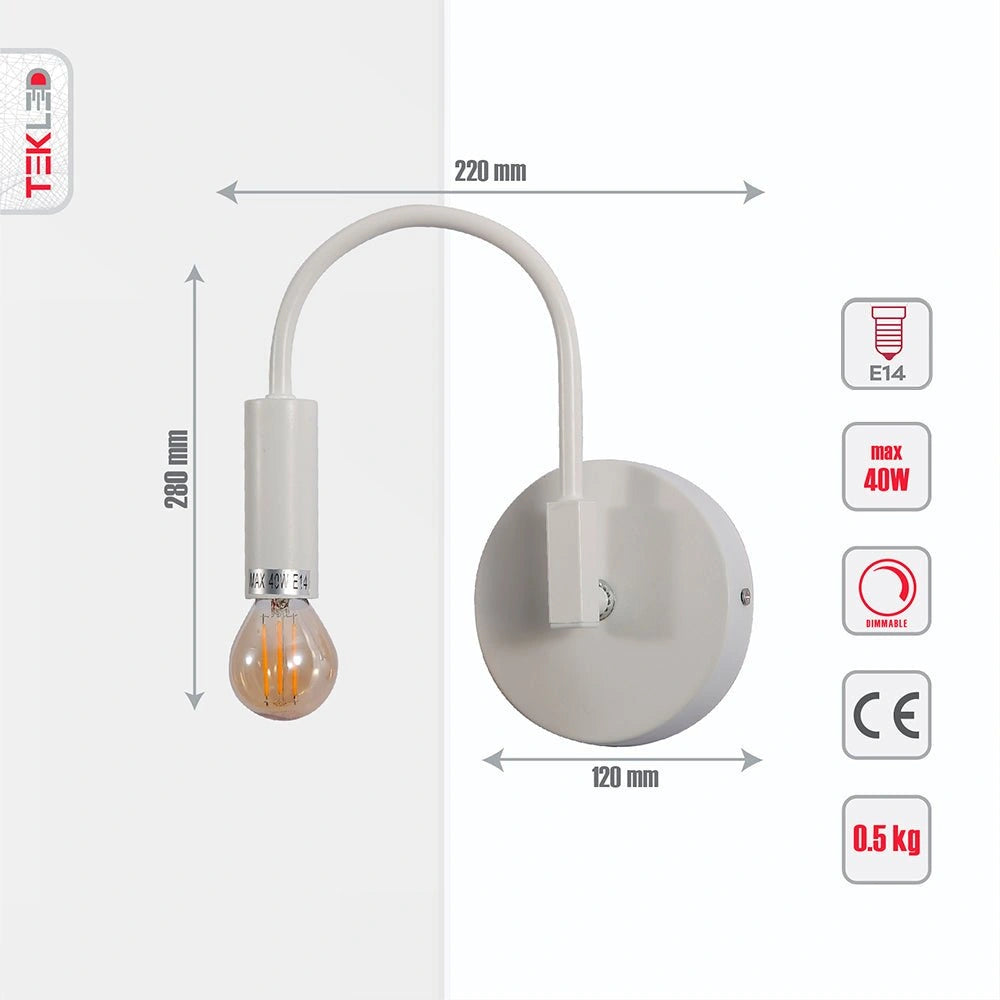 Tehcnical specifications and dimensions of Matte White Swan Wall Light with E14 Fitting