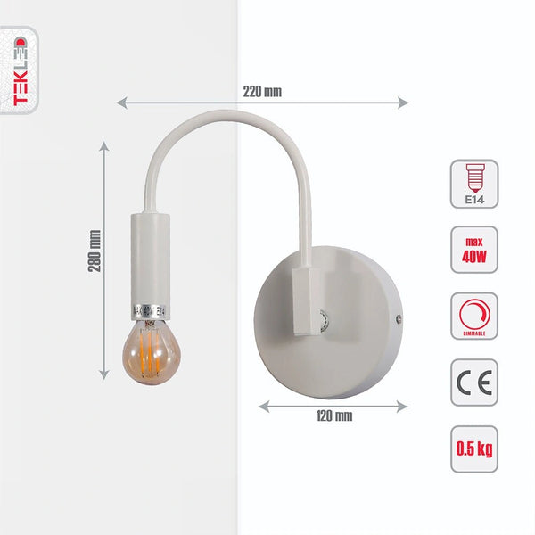 Tehcnical specifications and dimensions of Matte White Swan Wall Light with E14 Fitting
