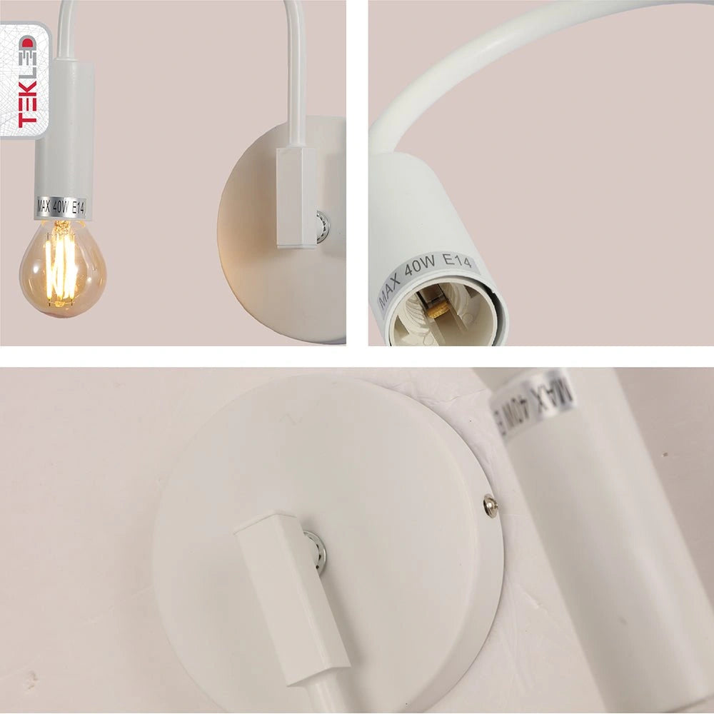Detailed captures of Matte White Swan Wall Light with E14 Fitting