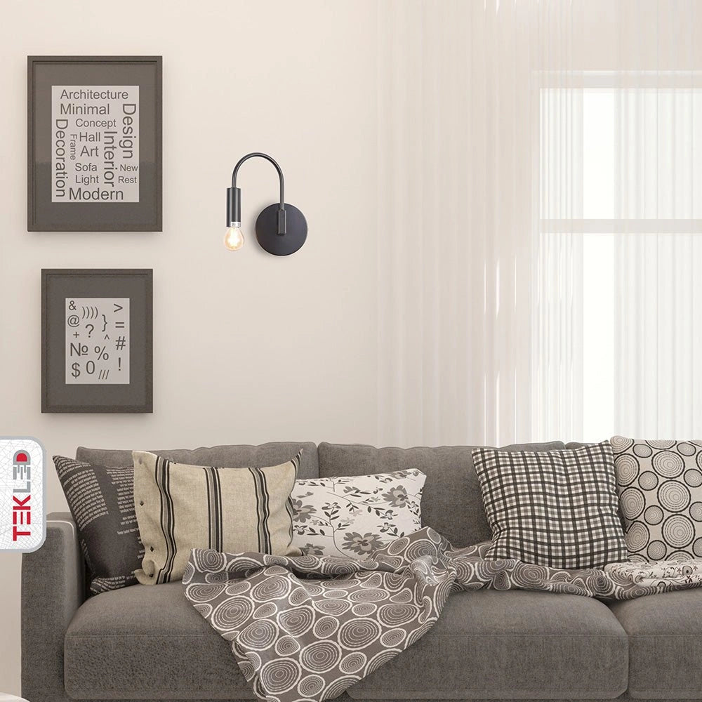 Indoor usage of Matte Black Swan Wall Light with E14 Fitting