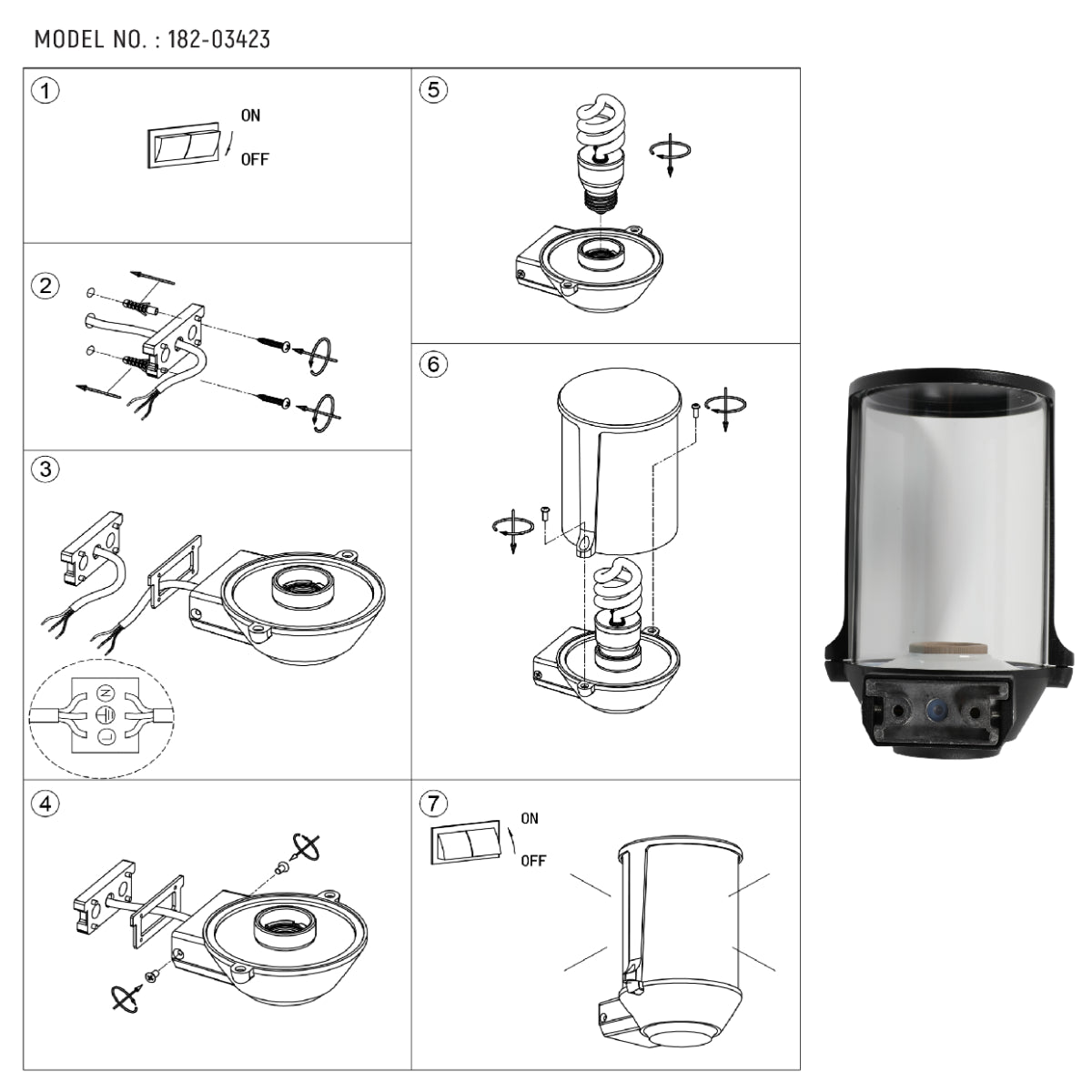 Dibujo técnico de un aplique de pared vintage negro, ideal para exteriores, con certificación IP54 y medidas detalladas para instalación.
