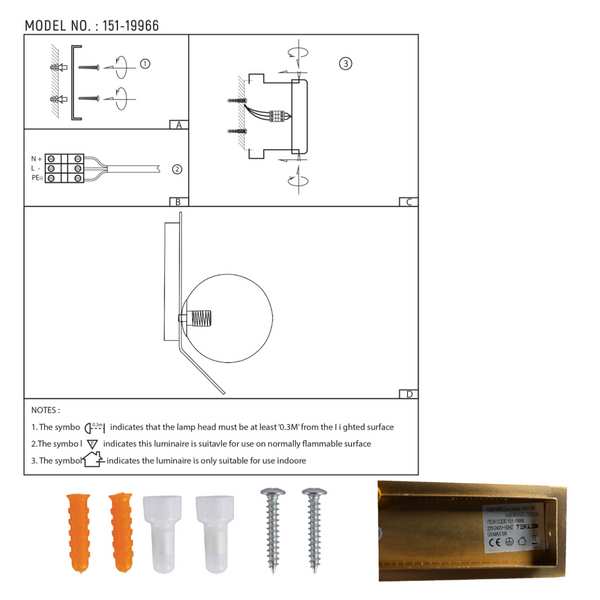 Dibujo técnico del aplique de pared ajustable estilo contemporáneo, con dimensiones y detalles de instalación para decoración moderna.