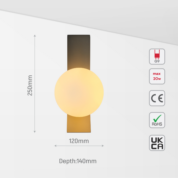 Aplique de pared ajustable en forma de globo, ideal para salones modernos y espacios contemporáneos.