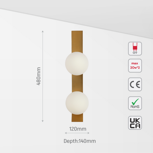 Imagen de un aplique de pared ajustable, ideal para salones modernos y minimalistas, con diseño esférico elegante y acabado metálico.