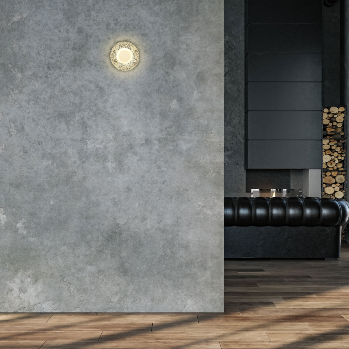 Aplique de pared industrial de halo, ideal para un ambiente moderno y minimalista en la sala de estar o el pasillo.