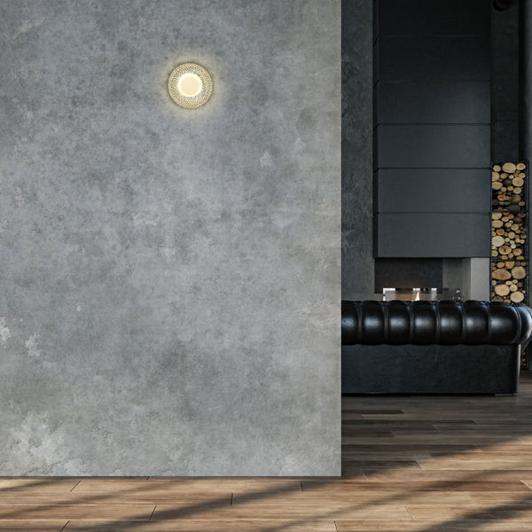 Aplique de pared industrial de halo, ideal para un ambiente moderno y minimalista en la sala de estar o el pasillo.