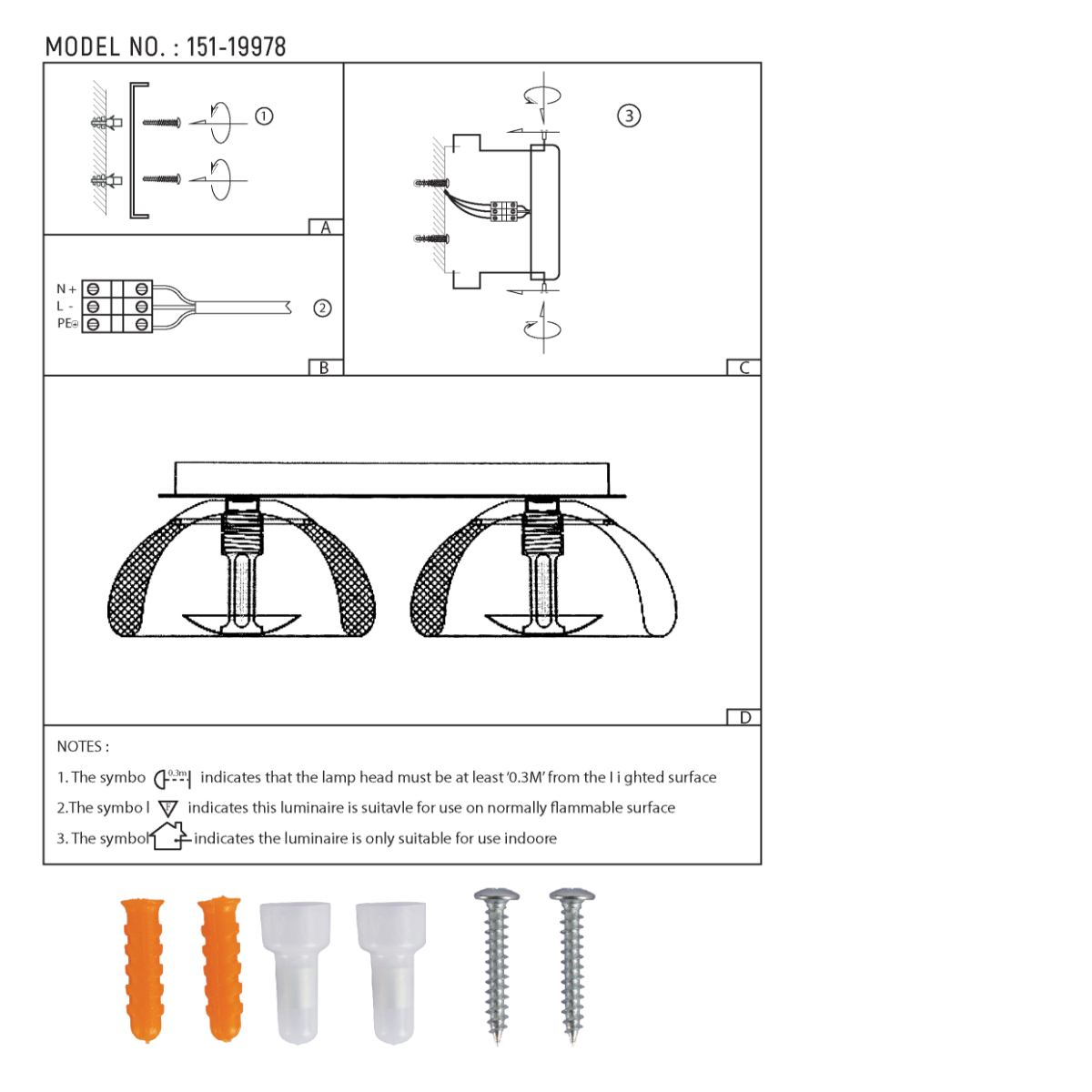 Dibujo técnico del aplique de pared estilo industrial, mostrando dimensiones y detalles para instalación en decoración moderna.