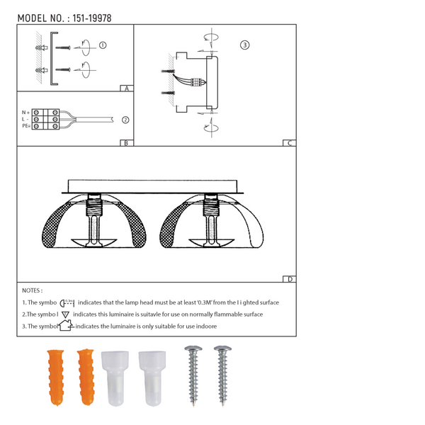 Dibujo técnico del aplique de pared estilo industrial, mostrando dimensiones y detalles para instalación en decoración moderna.