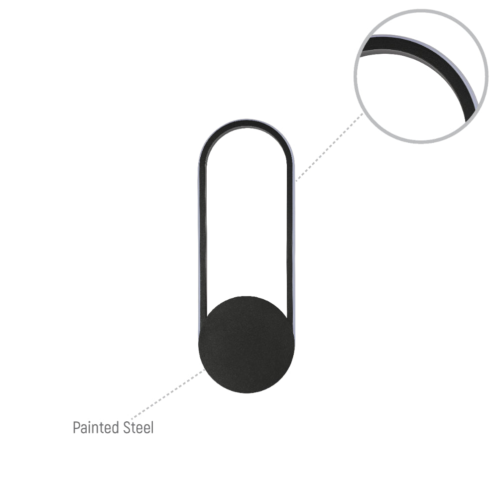 Aplique de luz LED en forma de elipse, ideal para espacios modernos como salas o pasillos, con diseño elegante y funcional.