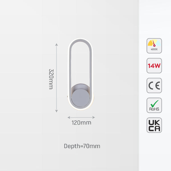 Aplique de pared LED negro y ovalado, ideal para espacios modernos y minimalistas, proporcionando luz blanca fría en salas de estar o pasillos.